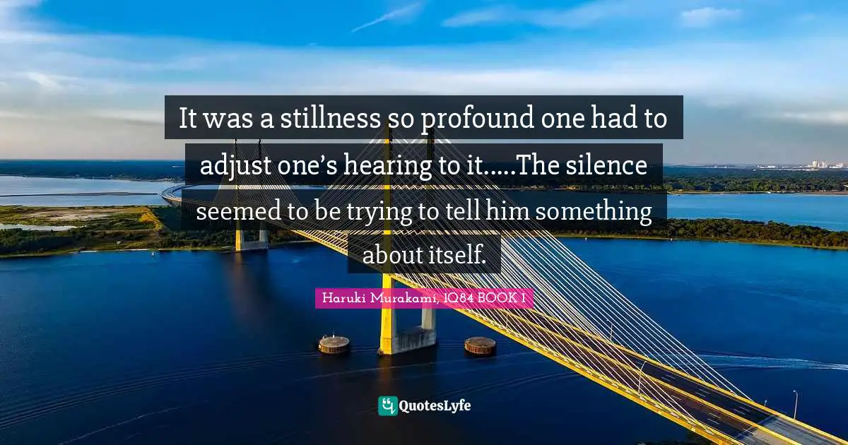 Haruki Murakami, 1Q84 Quotes: "It was a stillness so profound one had to adjust one’s hearing to it.....The silence seemed to be trying to tell him something about itself."