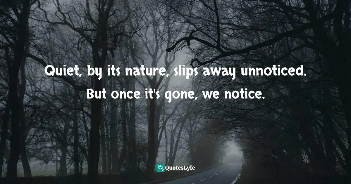 Quiet, by its nature, slips away unnoticed. But once it's gone, we notice.