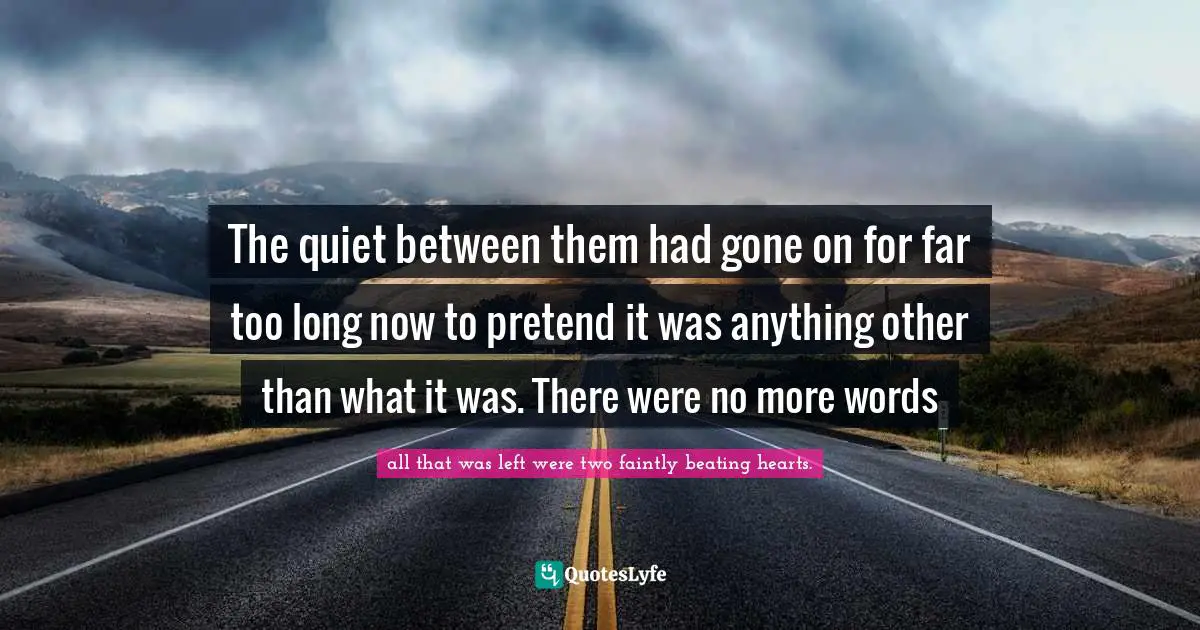 The quiet between them had gone on for far too long now to pretend it was anything other than what it was. There were no more words