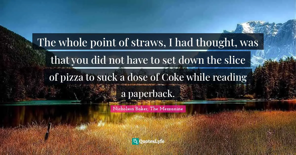 The whole point of straws, I had thought, was that you did not have to set down the slice of pizza to suck a dose of Coke while reading a paperback.