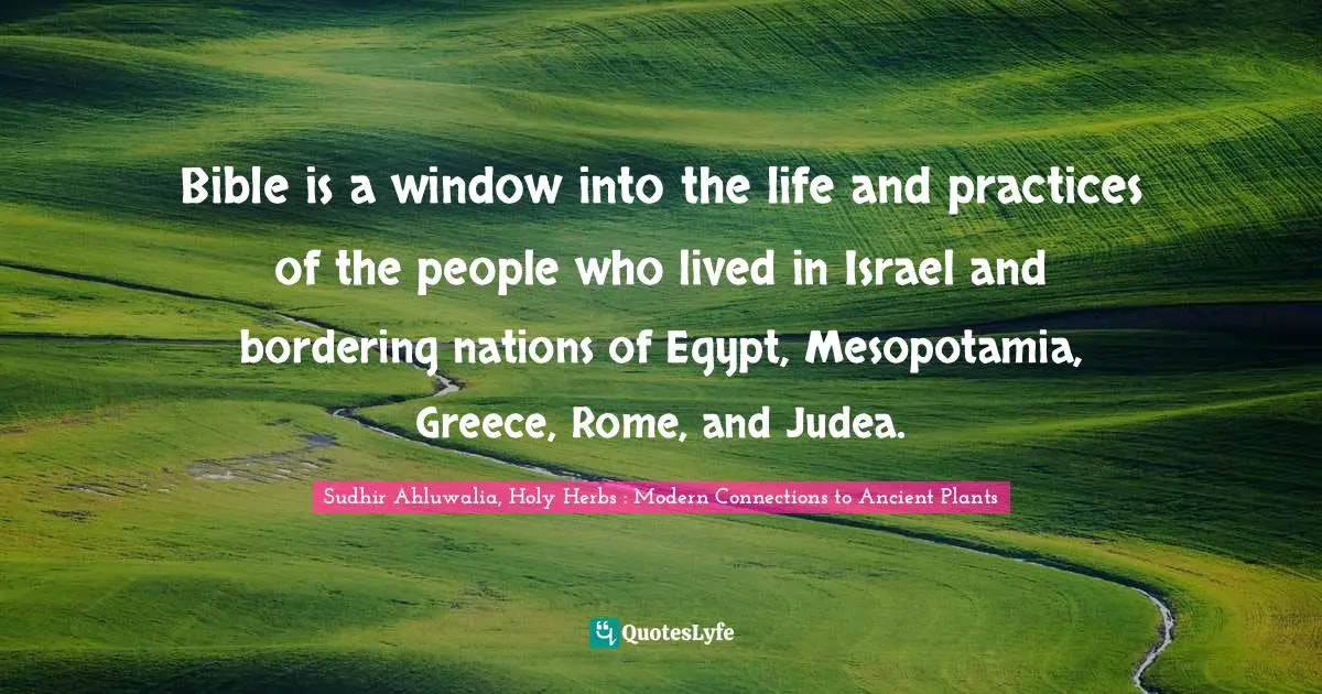 Bible is a window into the life and practices of the people who lived in Israel and bordering nations of Egypt, Mesopotamia, Greece, Rome, and Judea.