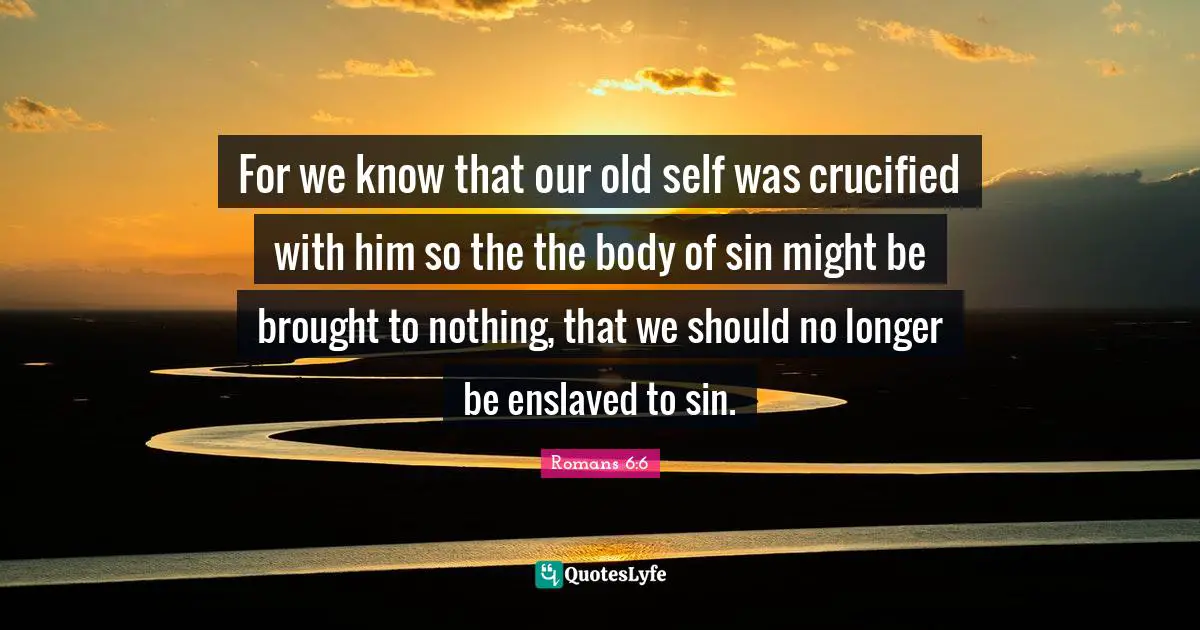 For we know that our old self was crucified with him so the the body of sin might be brought to nothing, that we should no longer be enslaved to sin.