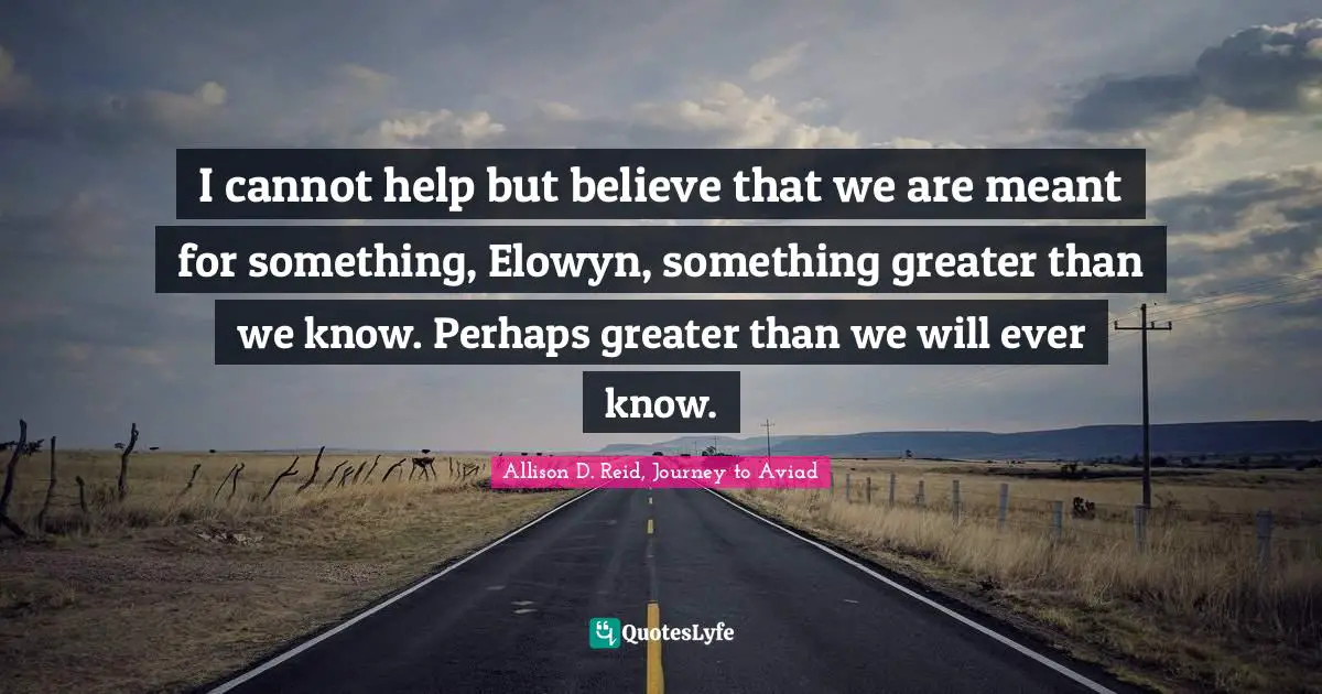 I cannot help but believe that we are meant for something, Elowyn, something greater than we know. Perhaps greater than we will ever know.