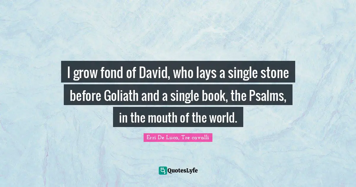 Psalms Quotes: "I grow fond of David, who lays a single stone before Goliath and a single book, the Psalms, in the mouth of the world."