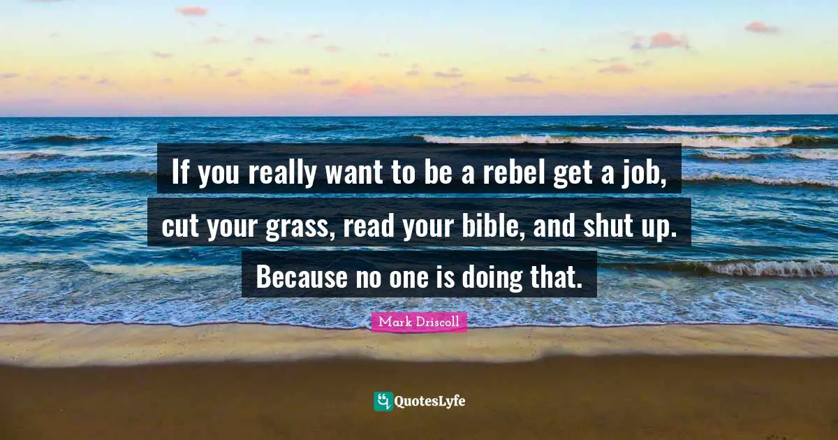 If you really want to be a rebel get a job, cut your grass, read your bible, and shut up. Because no one is doing that.