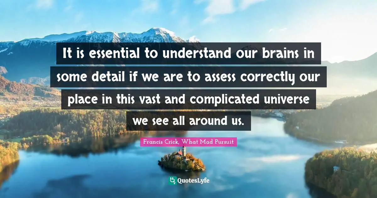 It is essential to understand our brains in some detail if we are to assess correctly our place in this vast and complicated universe we see all around us.