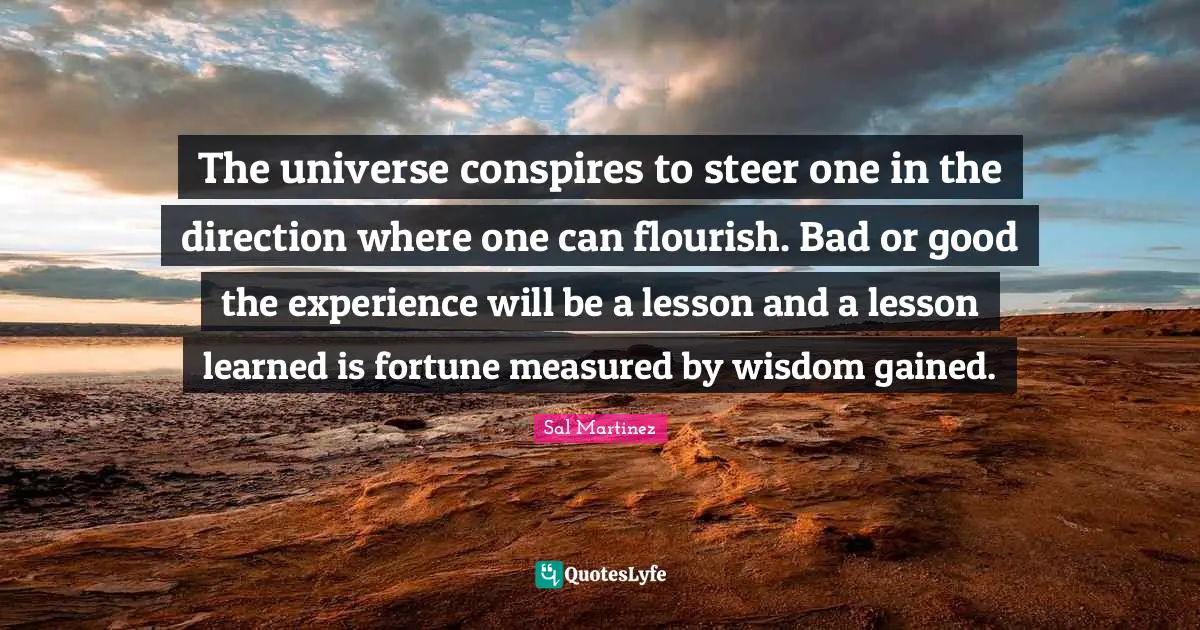 The universe conspires to steer one in the direction where one can flourish. Bad or good the experience will be a lesson and a lesson learned is fortune measured by wisdom gained.