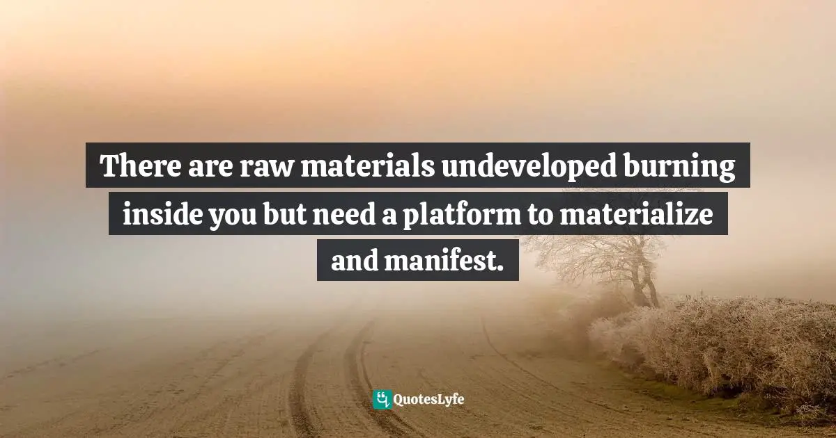 Ikechukwu Joseph, Knowledge, Understanding, Wisdom: The Tripartite Force In The Pursuit Of Divine Access Quotes: "There are raw materials undeveloped burning inside you but need a platform to materialize and manifest."
