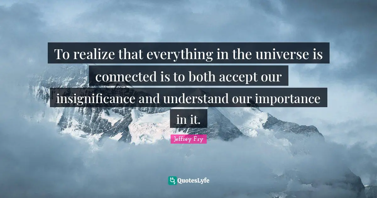 Insignificance Quotes: "To realize that everything in the universe is connected is to both accept our insignificance and understand our importance in it."