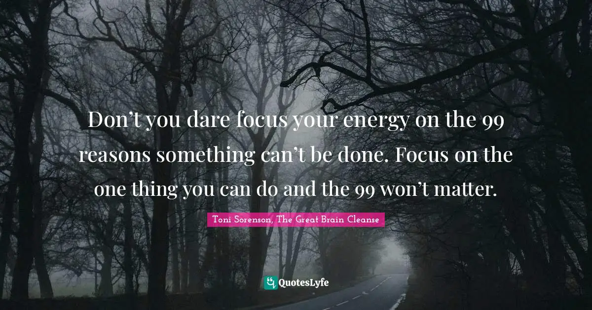 Don’t you dare focus your energy on the 99 reasons something can’t be done. Focus on the one thing you can do and the 99 won’t matter.