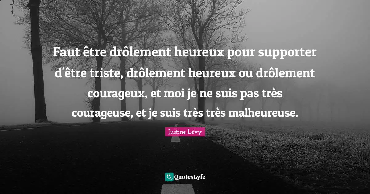 Faut être drôlement heureux pour supporter d'être triste, drôlement heureux ou drôlement courageux, et moi je ne suis pas très courageuse, et je suis très très malheureuse.