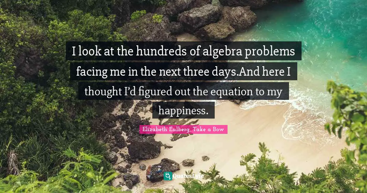 I look at the hundreds of algebra problems facing me in the next three days.And here I thought I’d figured out the equation to my happiness.