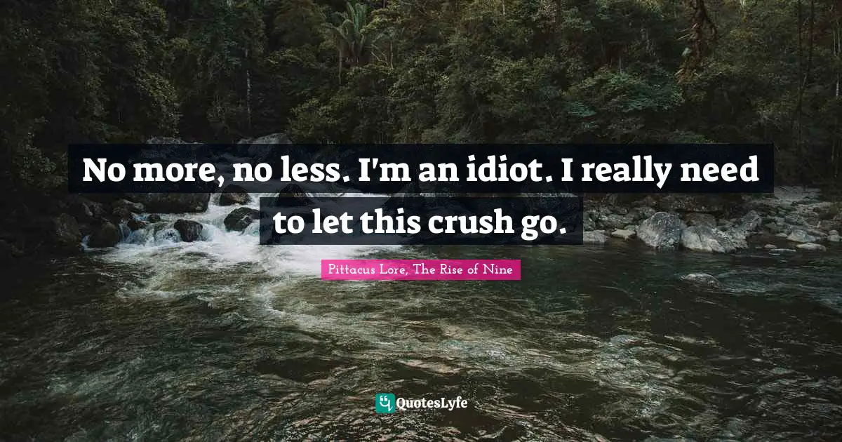 Pittacus Lore Quotes: "No more, no less. I'm an idiot. I really need to let this crush go."