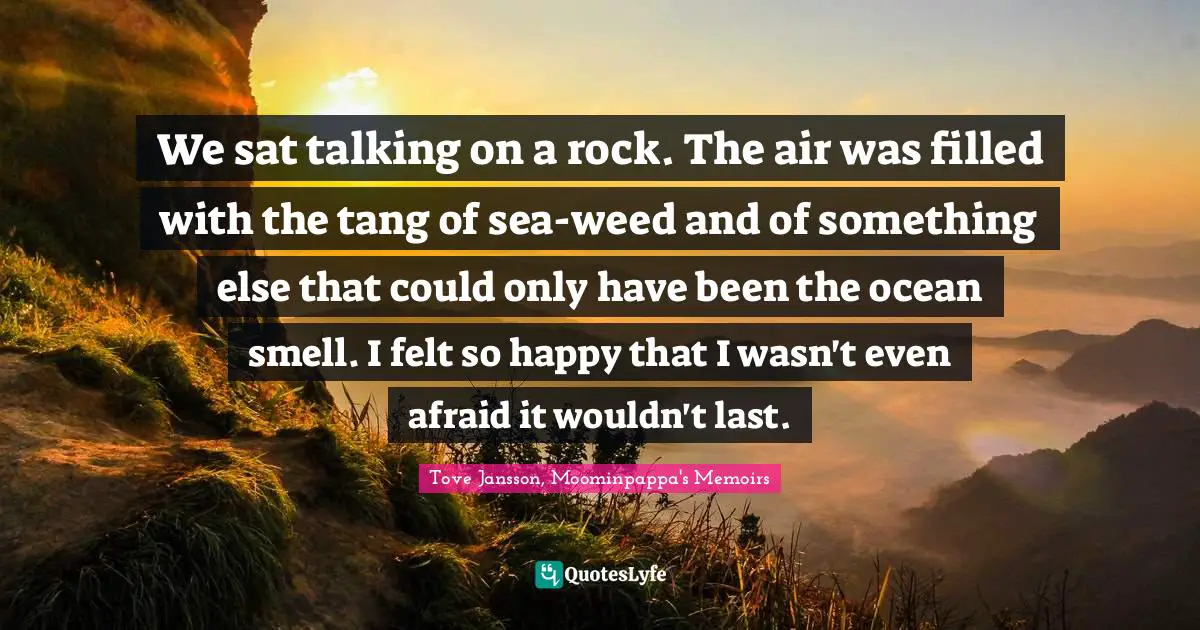 We sat talking on a rock. The air was filled with the tang of sea-weed and of something else that could only have been the ocean smell. I felt so happy that I wasn't even afraid it wouldn't last.