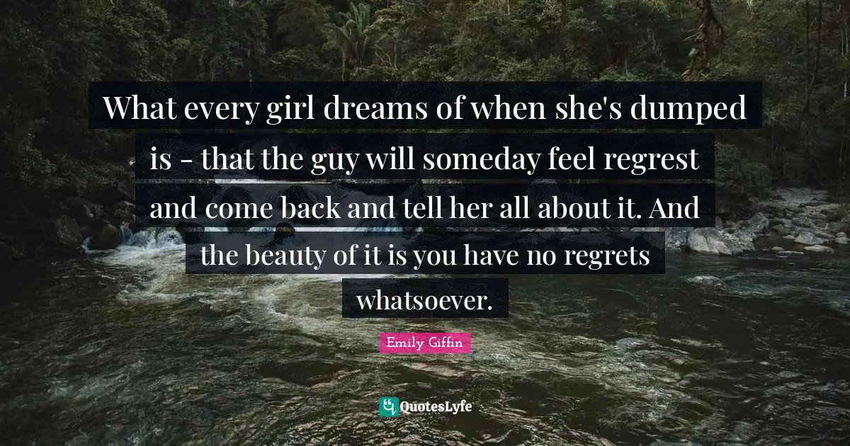 What every girl dreams of when she's dumped is - that the guy will someday feel regrest and come back and tell her all about it. And the beauty of it is you have no regrets whatsoever.