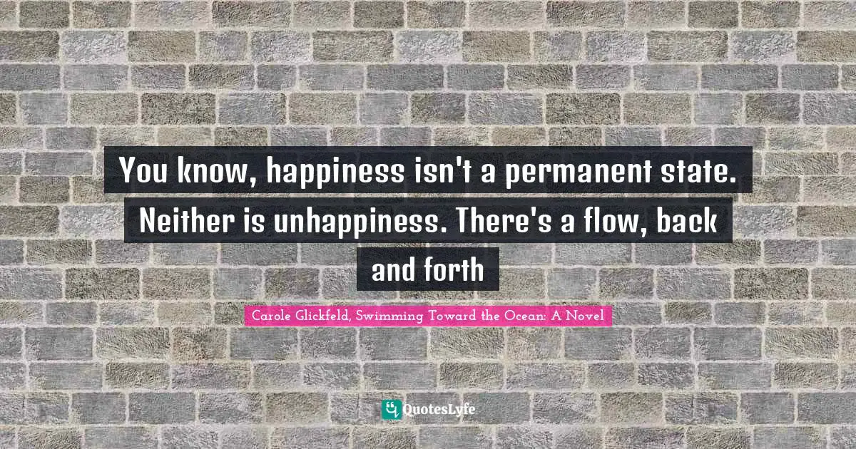 You know, happiness isn't a permanent state. Neither is unhappiness. There's a flow, back and forth