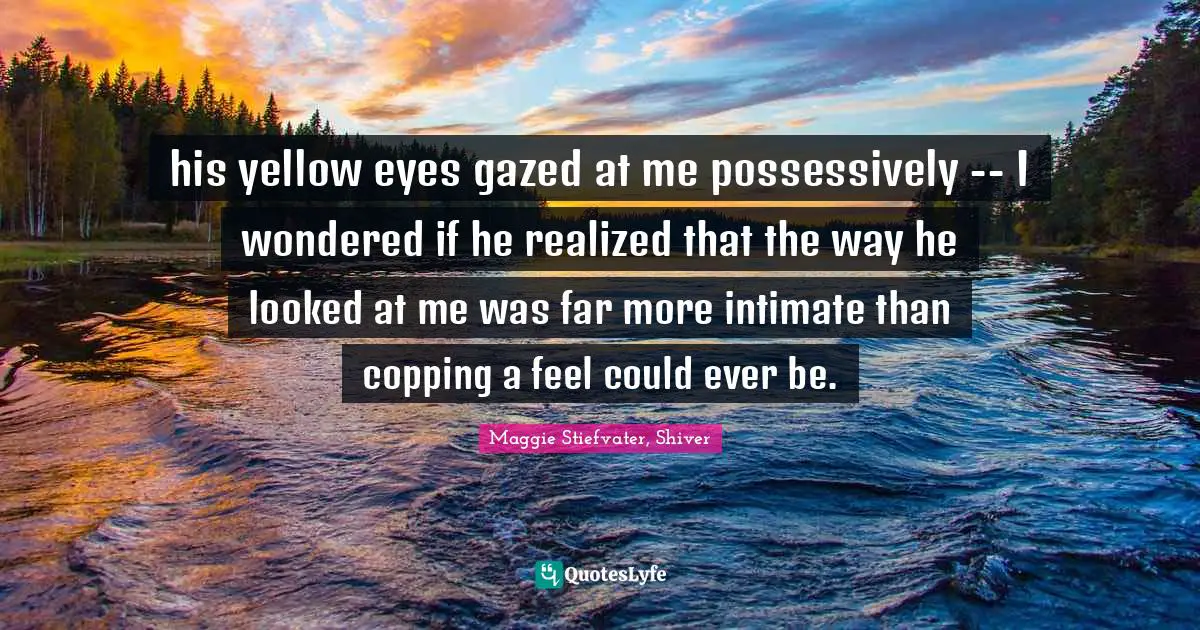 his yellow eyes gazed at me possessively -- I wondered if he realized that the way he looked at me was far more intimate than copping a feel could ever be.