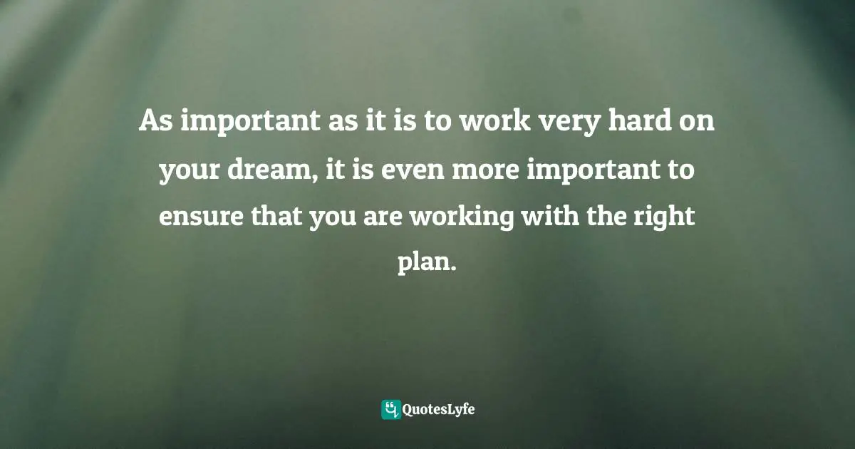 Working Hard Quotes: "As important as it is to work very hard on your dream, it is even more important to ensure that you are working with the right plan."