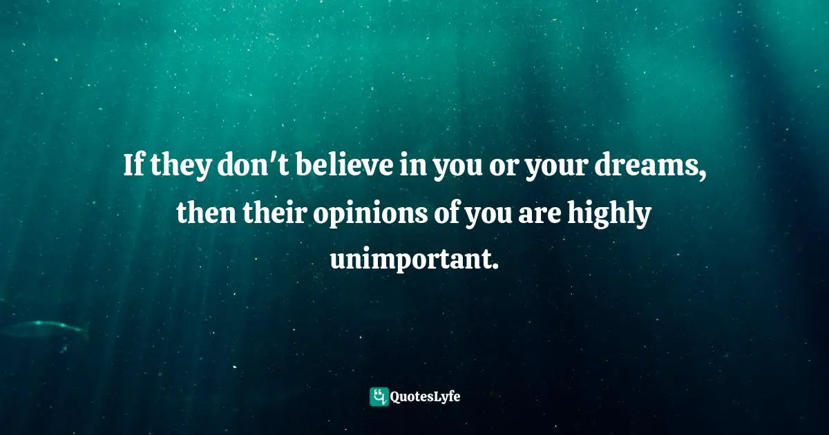 Believe In You Quotes: "If they don't believe in you or your dreams, then their opinions of you are highly unimportant."
