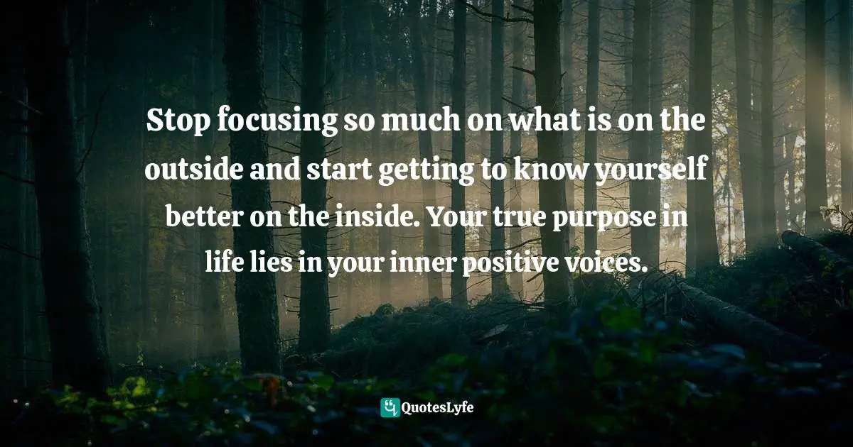 Stop focusing so much on what is on the outside and start getting to know yourself better on the inside. Your true purpose in life lies in your inner positive voices.