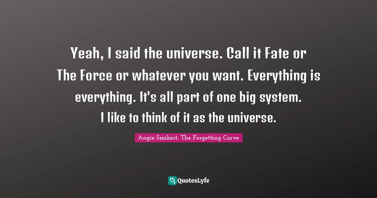 Yeah, I said the universe. Call it Fate or The Force or whatever you want. Everything is everything. It's all part of one big system. I like to think of it as the universe.