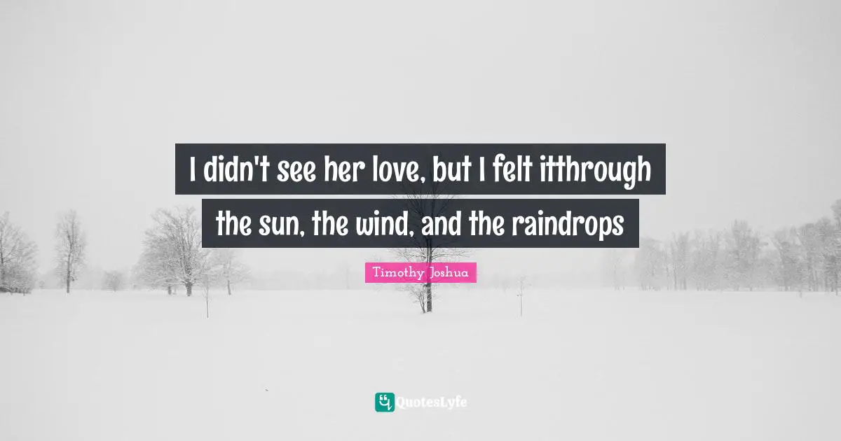 I didn't see her love, but I felt itthrough the sun, the wind, and the raindrops