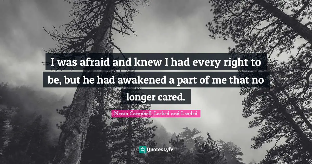 I was afraid and knew I had every right to be, but he had awakened a part of me that no longer cared.