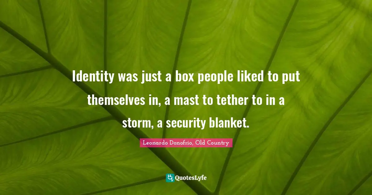 Identity was just a box people liked to put themselves in, a mast to tether to in a storm, a security blanket.