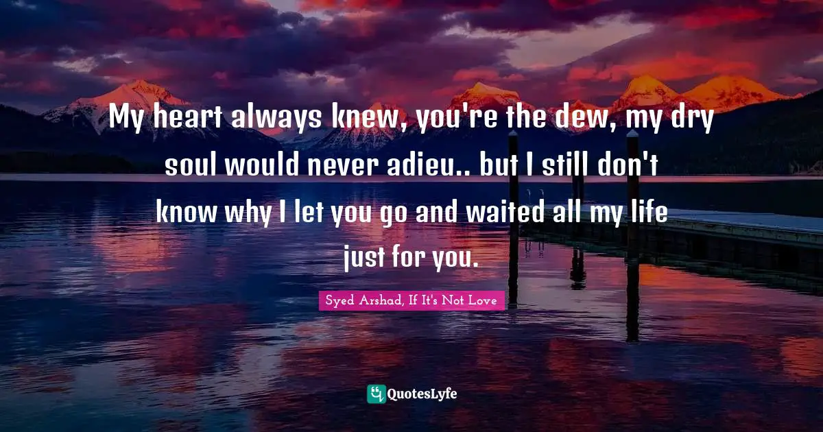 Syed Arshad, If It's Not Love Quotes: "My heart always knew, you're the dew, my dry soul would never adieu.. but I still don't know why I let you go and waited all my life just for you."