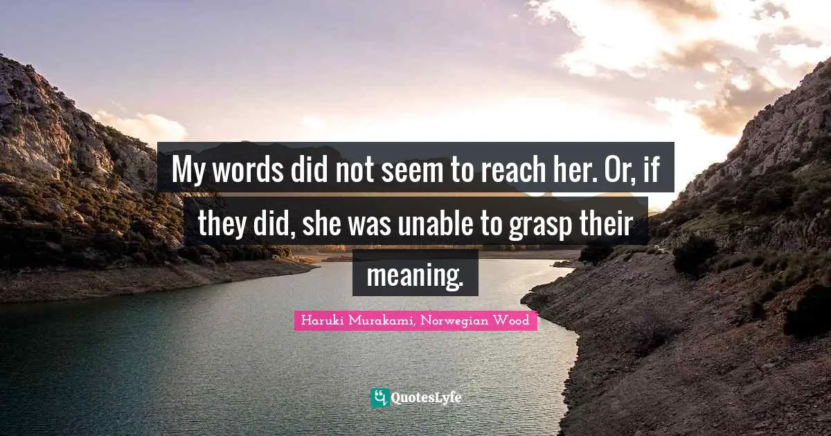 My words did not seem to reach her. Or, if they did, she was unable to grasp their meaning.