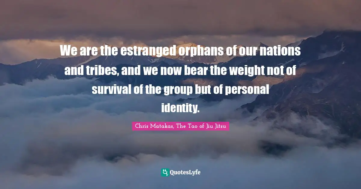 We are the estranged orphans of our nations and tribes, and we now bear the weight not of survival of the group but of personal identity.
