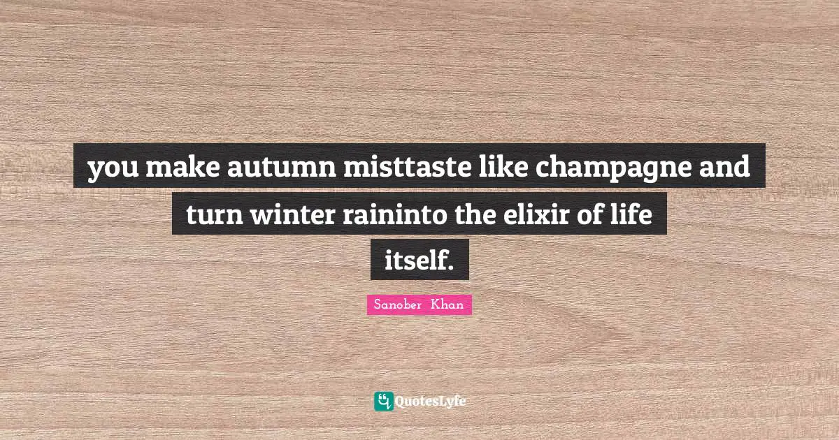 Soulmates Quotes: "you make autumn misttaste like champagne and turn winter raininto the elixir of life itself."