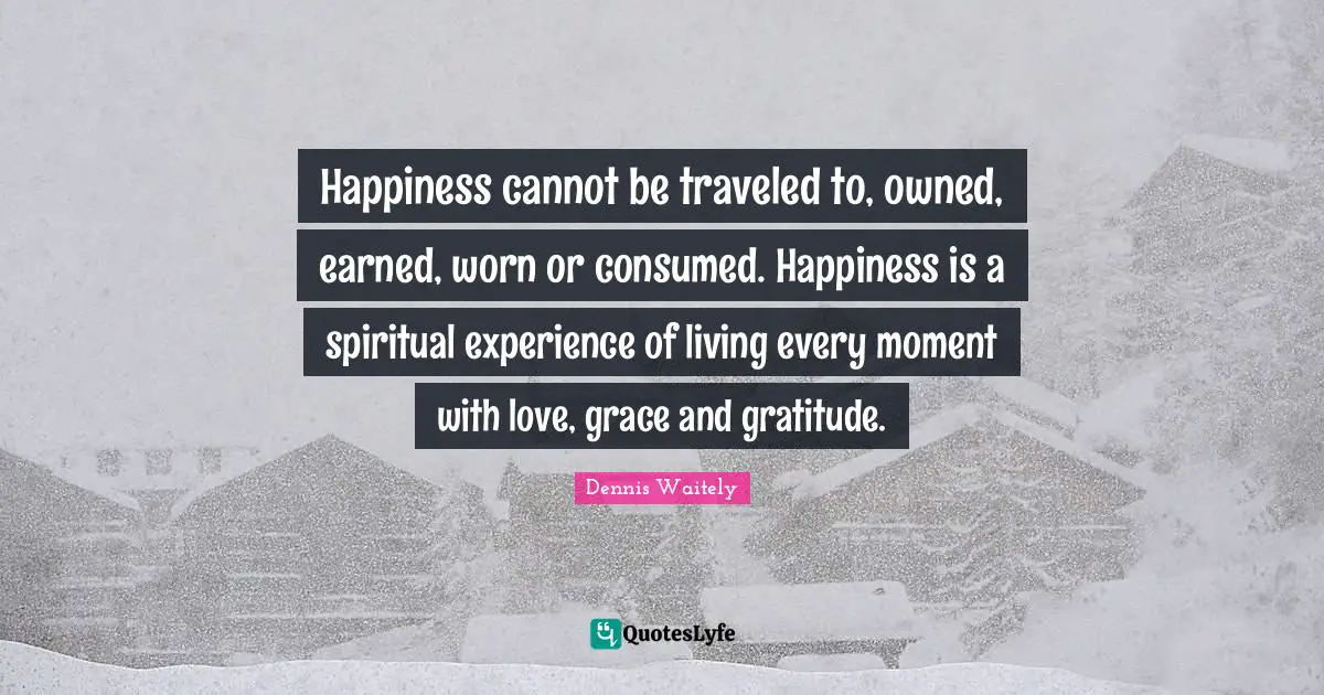 Happiness cannot be traveled to, owned, earned, worn or consumed. Happiness is a spiritual experience of living every moment with love, grace and gratitude.