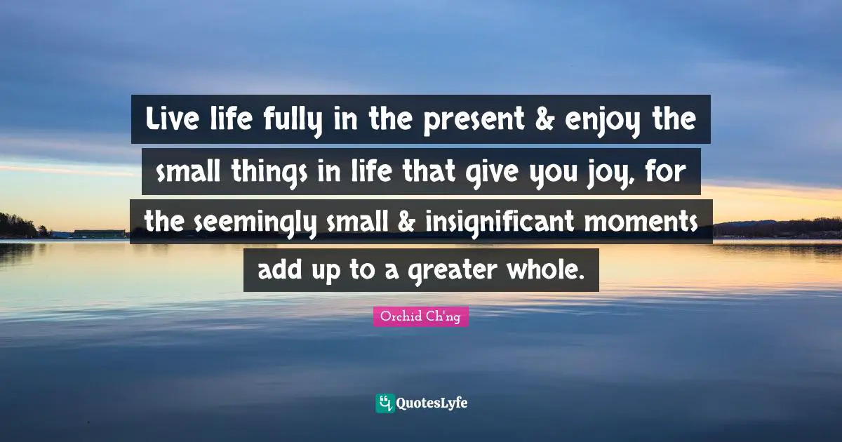 Live life fully in the present & enjoy the small things in life that give you joy, for the seemingly small & insignificant moments add up to a greater whole.