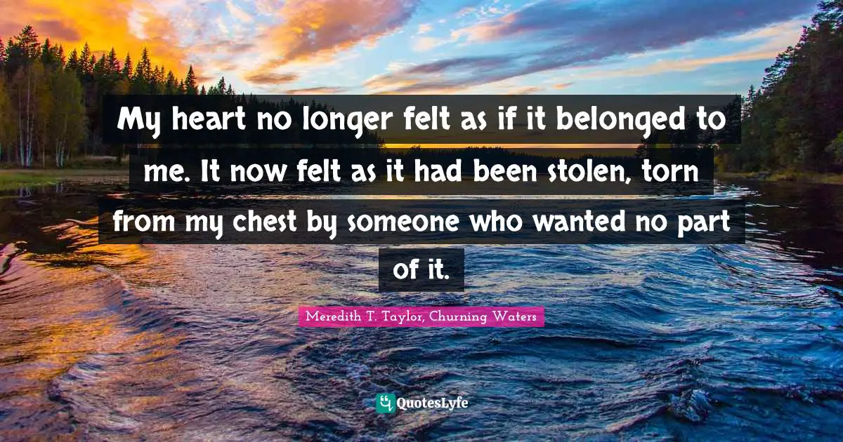 My heart no longer felt as if it belonged to me. It now felt as it had been stolen, torn from my chest by someone who wanted no part of it.