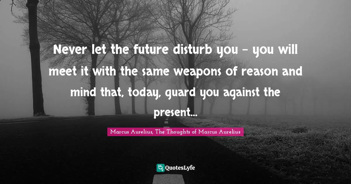 Never let the future disturb you - you will meet it with the same weapons of reason and mind that, today, guard you against the present...