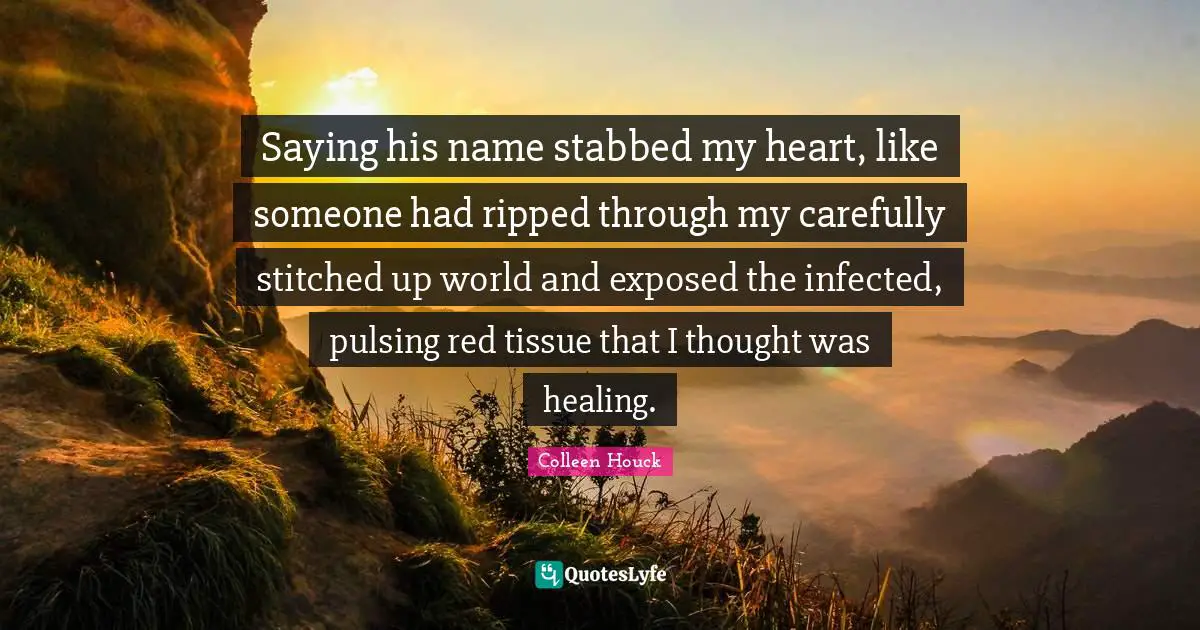 Saying his name stabbed my heart, like someone had ripped through my carefully stitched up world and exposed the infected, pulsing red tissue that I thought was healing.