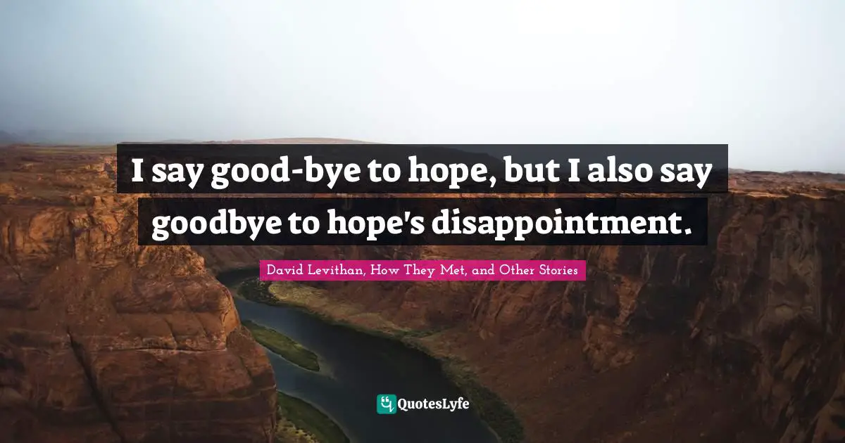 David Levithan, How They Met, And Other Stories Quotes: "I say good-bye to hope, but I also say goodbye to hope's disappointment."