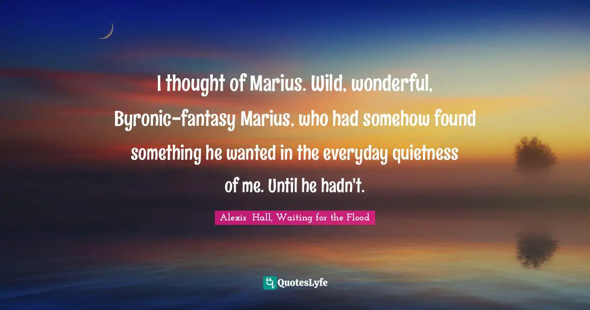 I thought of Marius. Wild, wonderful, Byronic-fantasy Marius, who had somehow found something he wanted in the everyday quietness of me. Until he hadn't.