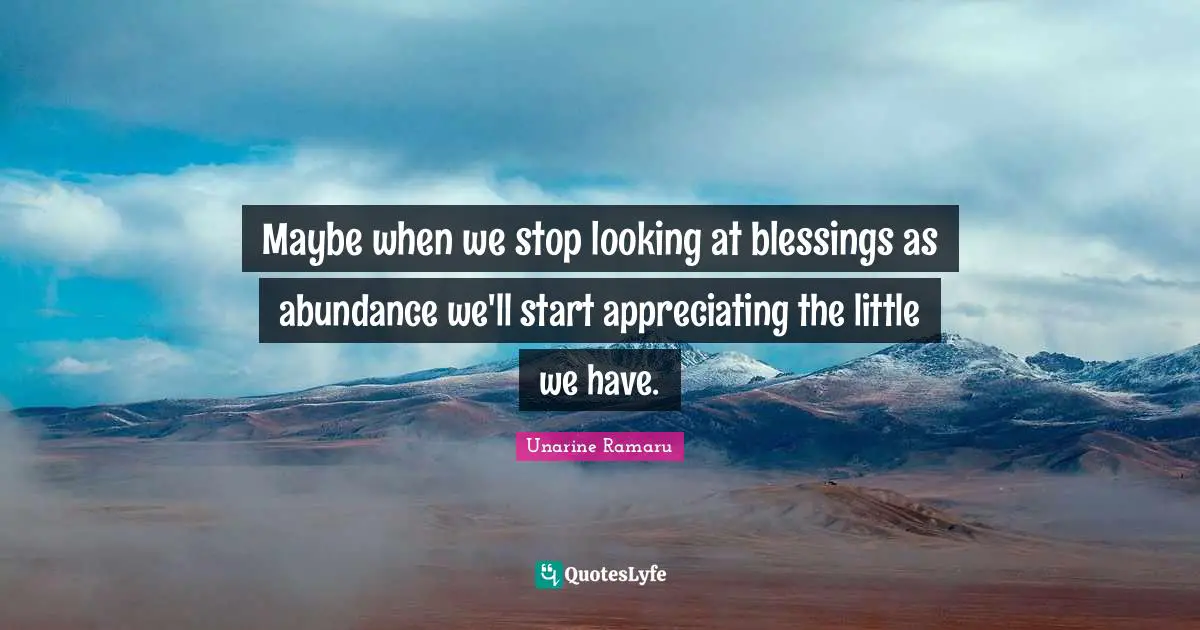 Unarine Ramaru Quotes: Maybe when we stop looking at blessings as abundance we'll start appreciating the little we have.