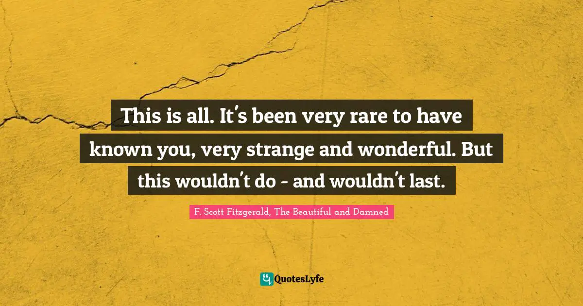 This is all. It's been very rare to have known you, very strange and wonderful. But this wouldn't do - and wouldn't last.