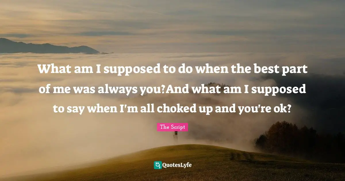 What am I supposed to do when the best part of me was always you?And what am I supposed to say when I'm all choked up and you're ok?
