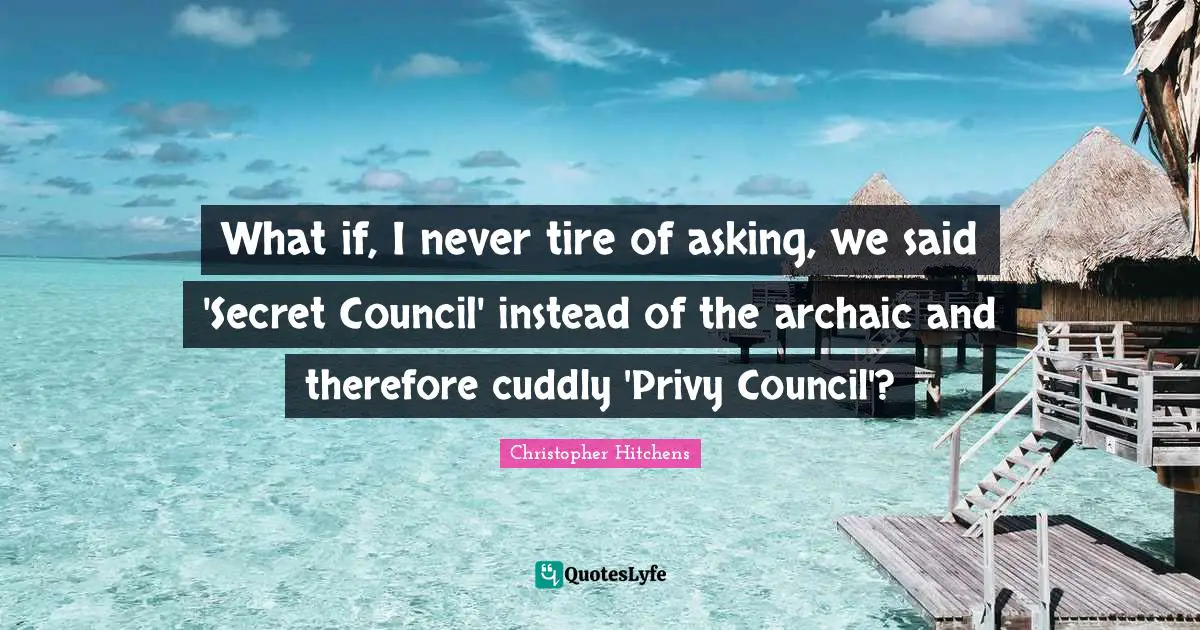What if, I never tire of asking, we said 'Secret Council' instead of the archaic and therefore cuddly 'Privy Council'?