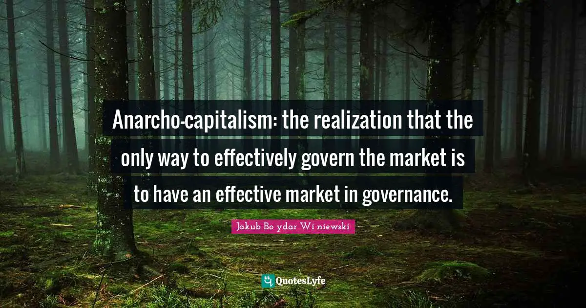 Anarcho-capitalism: the realization that the only way to effectively govern the market is to have an effective market in governance.