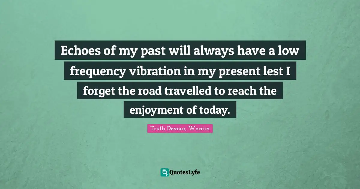Echoes of my past will always have a low frequency vibration in my present lest I forget the road travelled to reach the enjoyment of today.