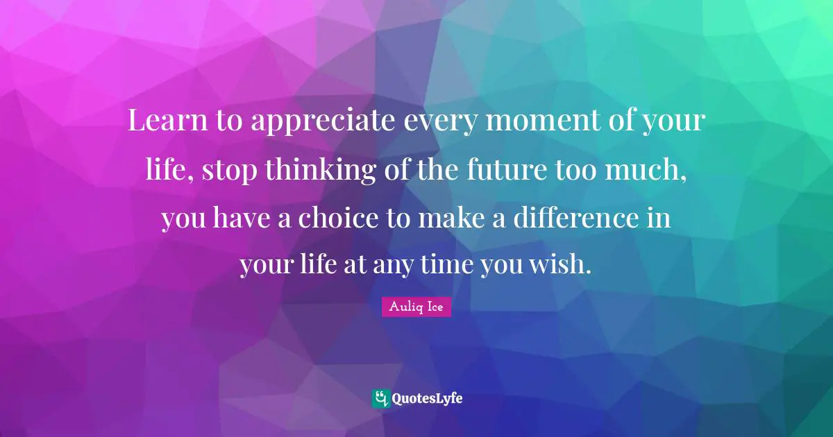Changes In Life Quotes: "Learn to appreciate every moment of your life, stop thinking of the future too much, you have a choice to make a difference in your life at any time you wish."