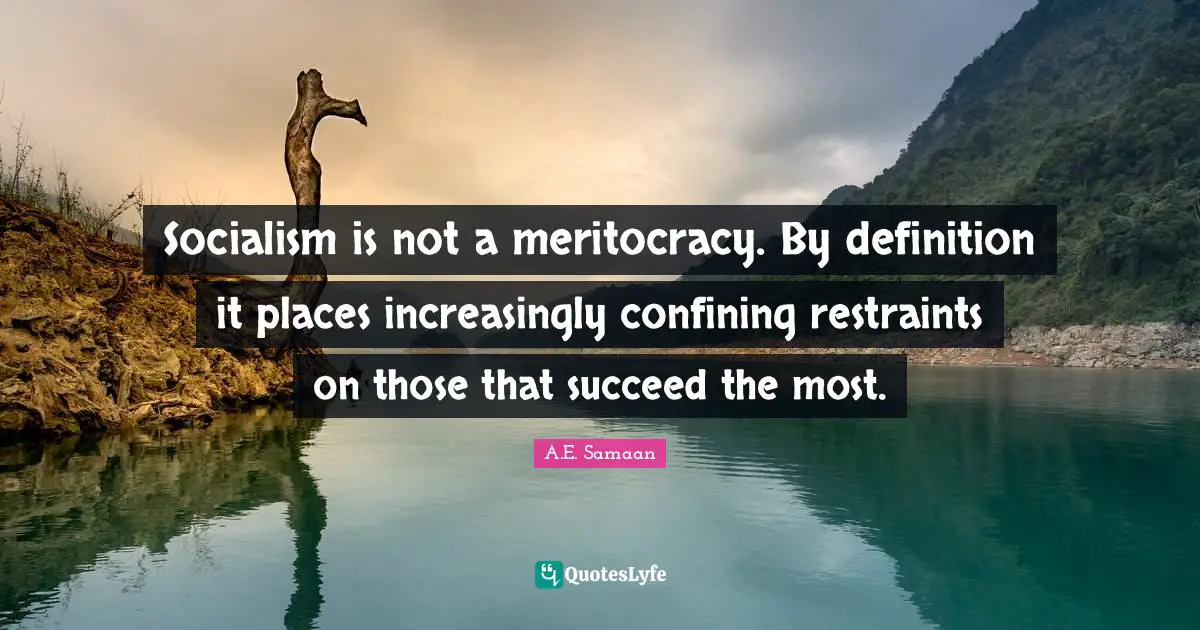 A.E. Samaan Quotes: "Socialism is not a meritocracy. By definition it places increasingly confining restraints on those that succeed the most."