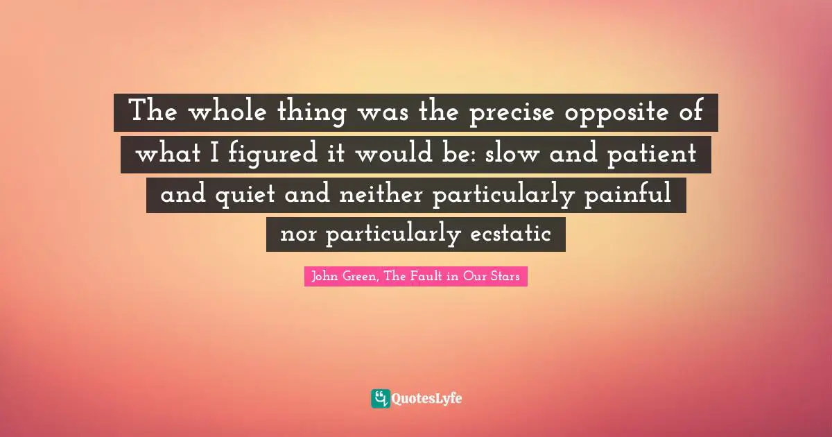 The whole thing was the precise opposite of what I figured it would be: slow and patient and quiet and neither particularly painful nor particularly ecstatic