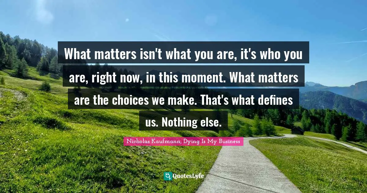 What matters isn't what you are, it's who you are, right now, in this moment. What matters are the choices we make. That's what defines us. Nothing else.