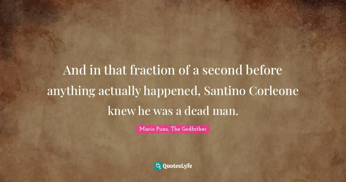 And in that fraction of a second before anything actually happened, Santino Corleone knew he was a dead man.